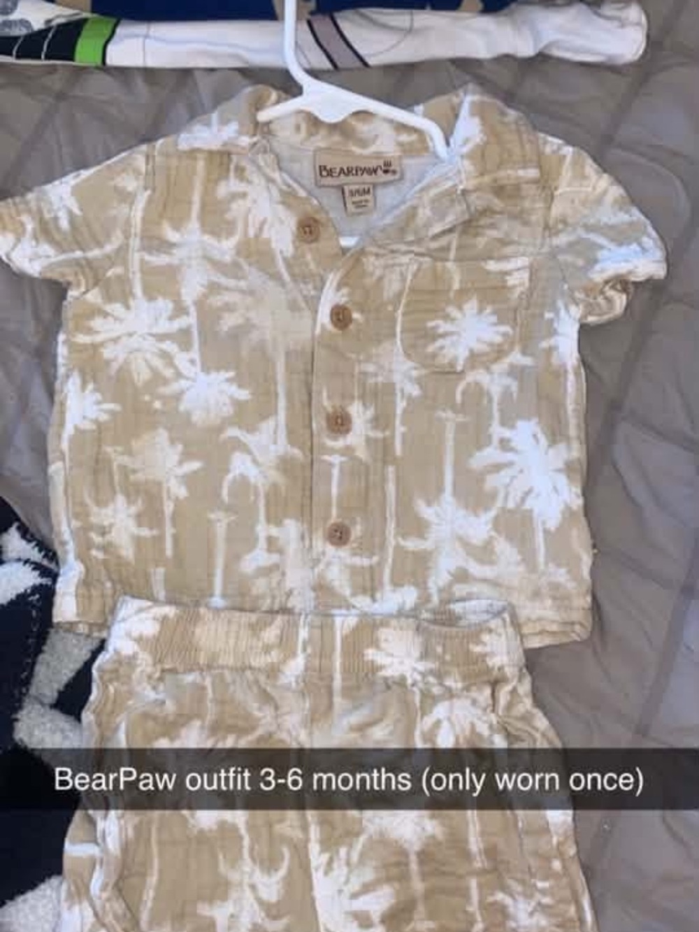 BearPaw Beige & White Palm-Print Toddler Pajama Set